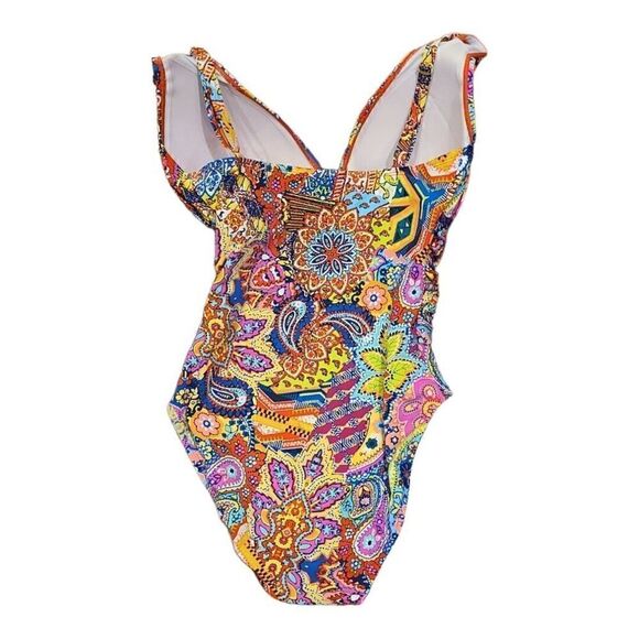 Bleu Rod Beattie Swimsuit Flattering Piece Paisley Key Hole Multicolor | 10 EUC - Picture 4 of 12